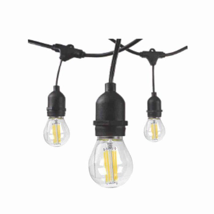 Grinalda de luz com 15 lâmpadas, Grinalda de luzes para exterior, fio de luzes para esplanadas, fio de lâmpadas para esplanadas, Cordão de luzes com 15 lâmpadas filamento vintage de 4w cada, Fio de luzes preto com lâmpadas g45